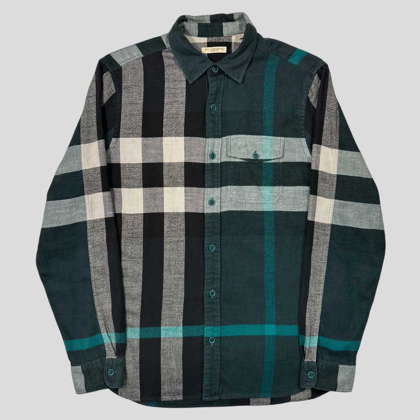 Burberry Green Nova Check Flannel Cotton Longsleeve Shirt - M