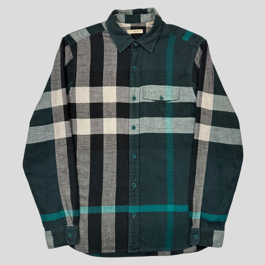 Burberry Green Nova Check Flannel Cotton Longsleeve Shirt - M