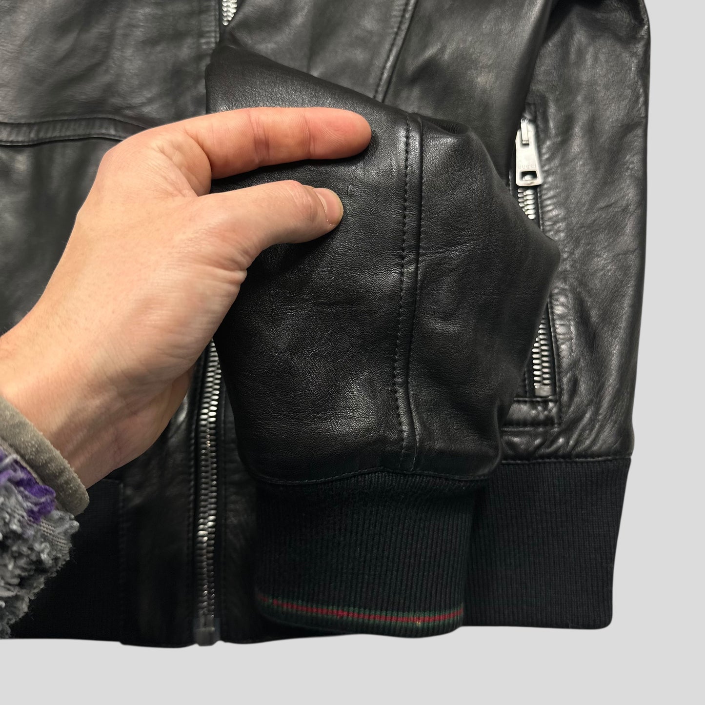 Gucci Nappa Leather Logo Web Bomber Jacket - IT46 (S)