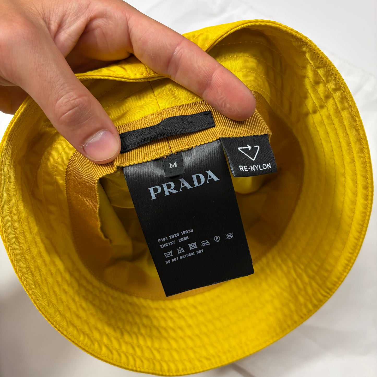 Prada Milano 2020 Re-nylon Yellow Panama Bucket Hat
