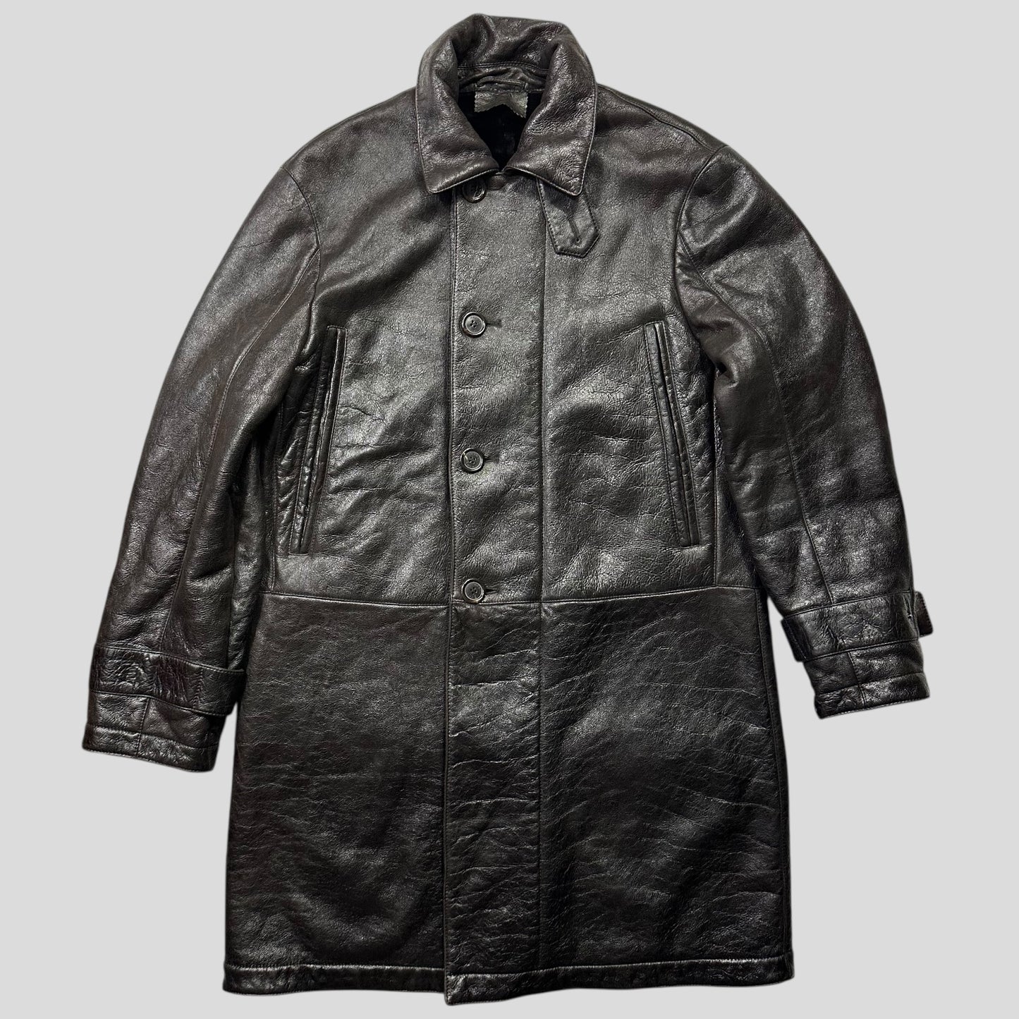 Prada Milano 00’s Leather Sheepskin Fur Full Lined Long Coat - IT50 (L/XL)