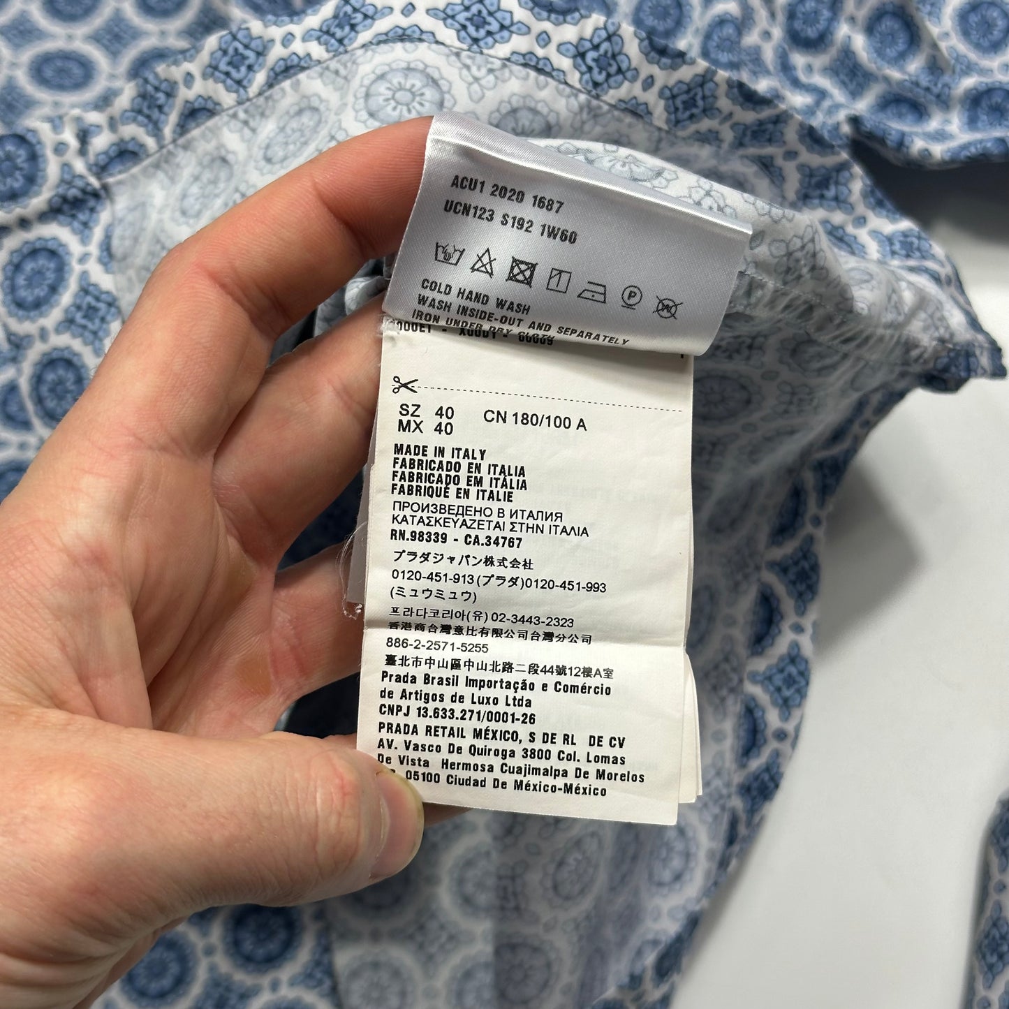 Prada 2020 Persian Geometric Print Boxy Cotton Logo Shirt - M/L