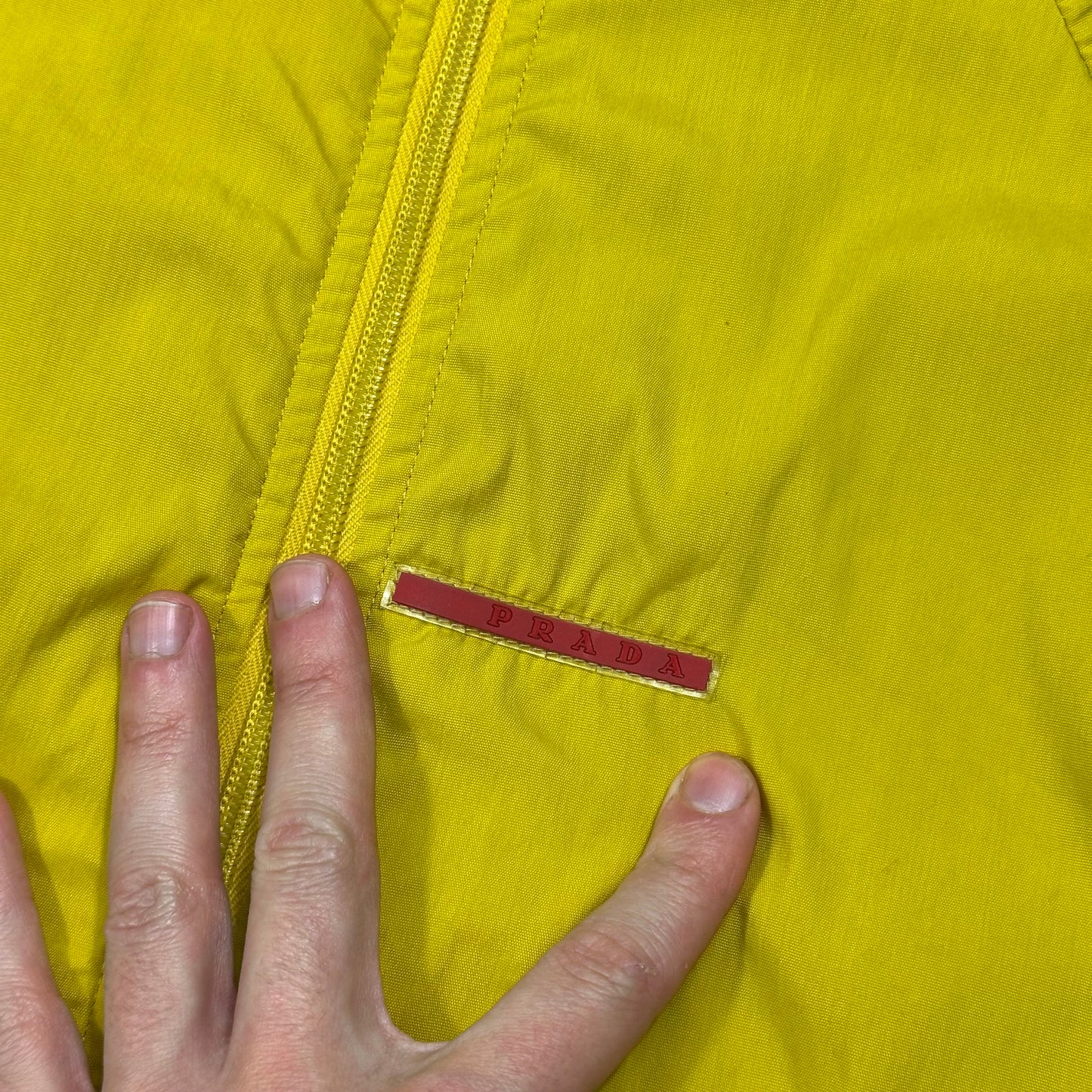 Prada Sport 2011 Acid Yellow Red Tab Nylon Striped Track Jacket - IT48 (M)