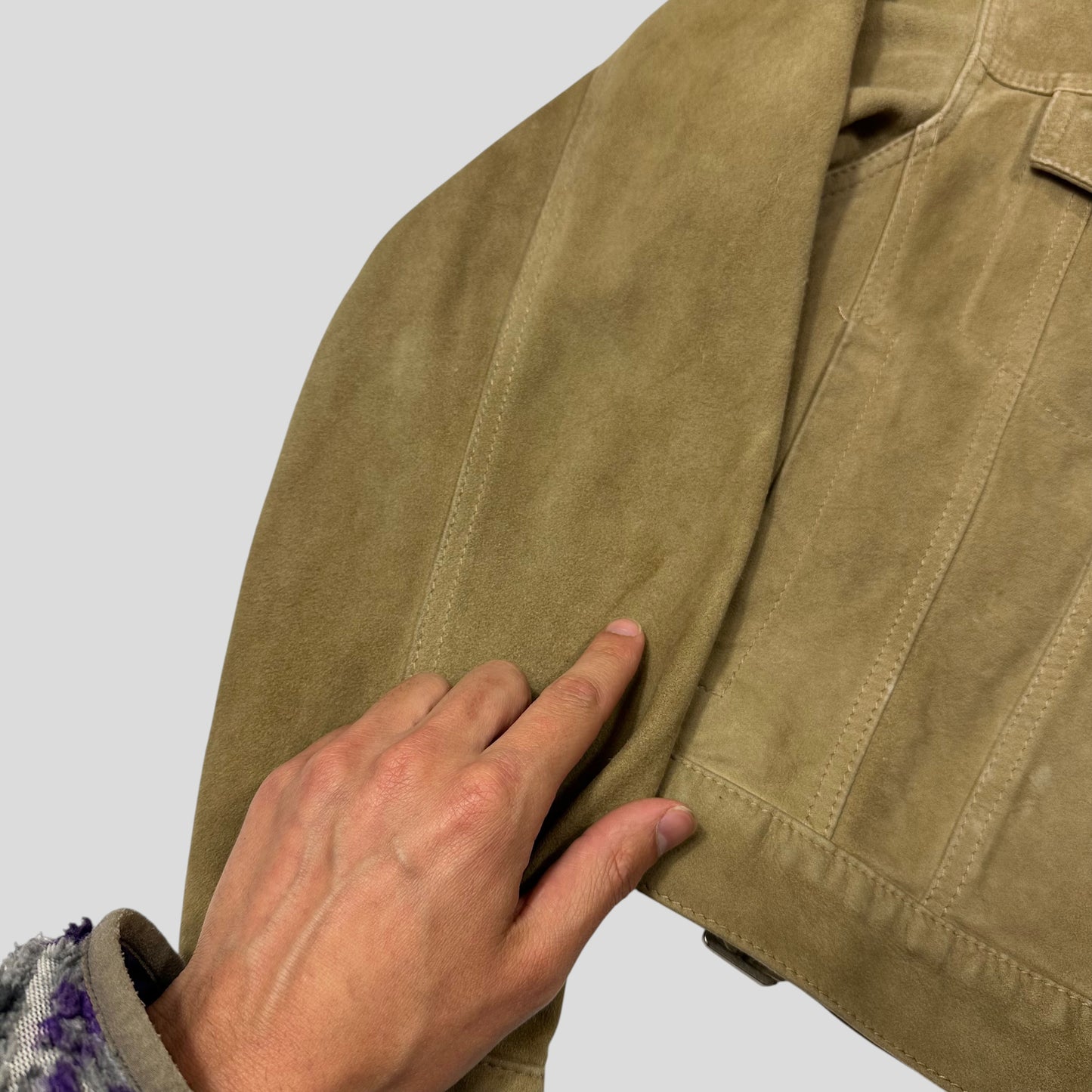 Gucci by Tom Ford 00’s Suede Leather Belted Boxy Trucker Jacket - IT52