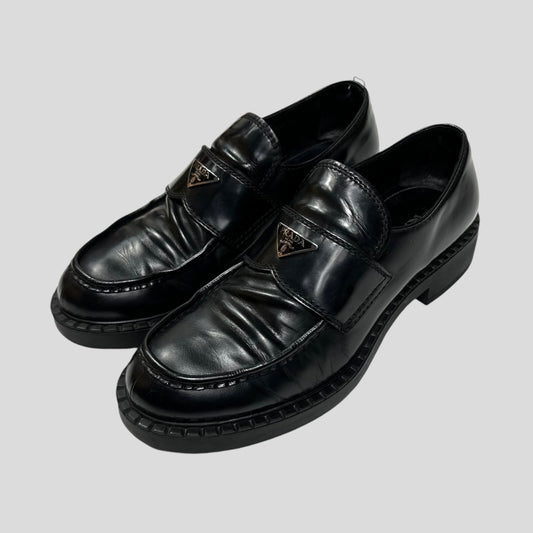 Prada Milano 2021 Black Brushed Leather Loafers - UK11/11.5