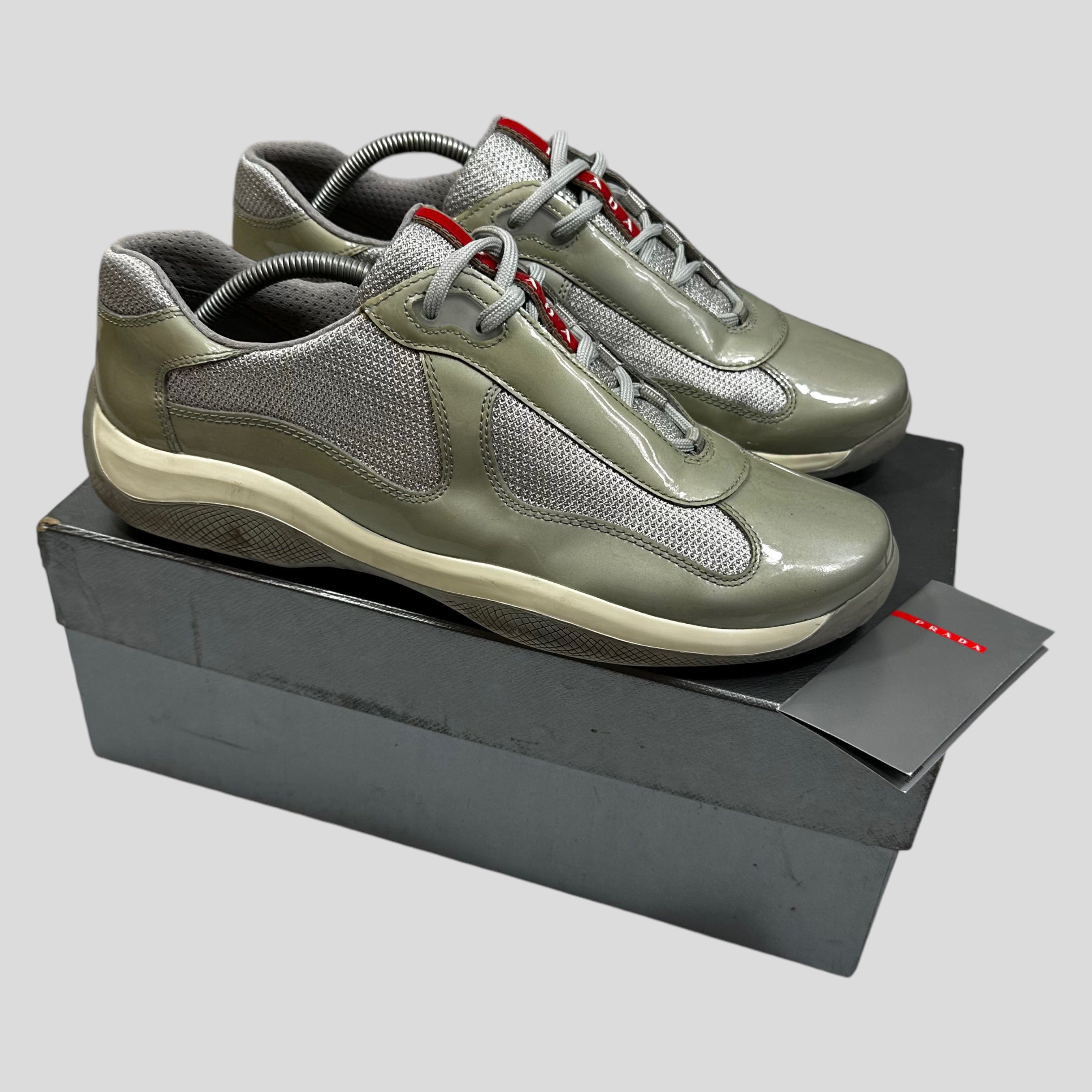 Prada Americas Cup 2012 Patent Green Leather Grey Mesh Trainer UK1 Warmwaves