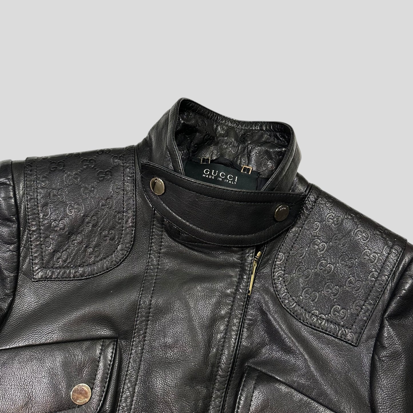 Gucci by Tom Ford 2003 GG Monogram Leather Belted Jacket - IT42