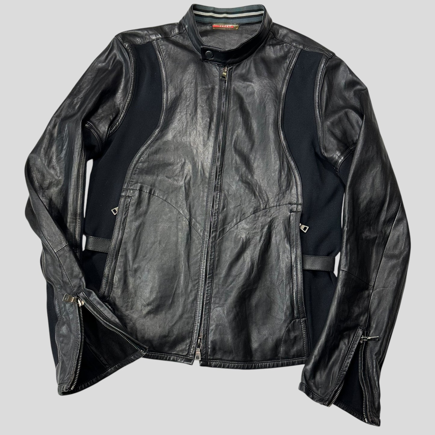 Prada Sport SS00 Leather Biker Curved Panelled Moto Jacket - IT48 (S)