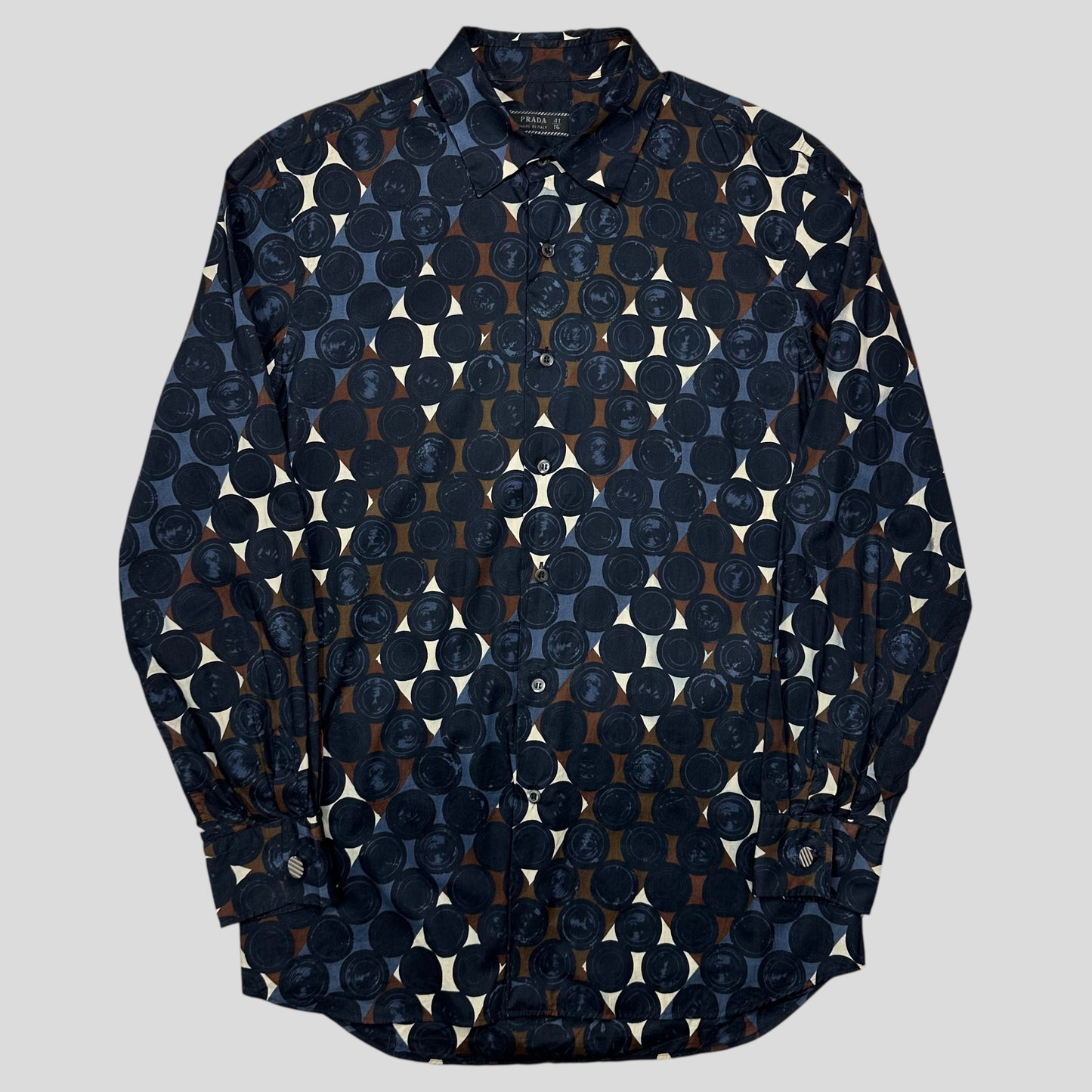 Prada Milano 2006 Diamond and Dots Plaid Abstract Print Shirt - M/L