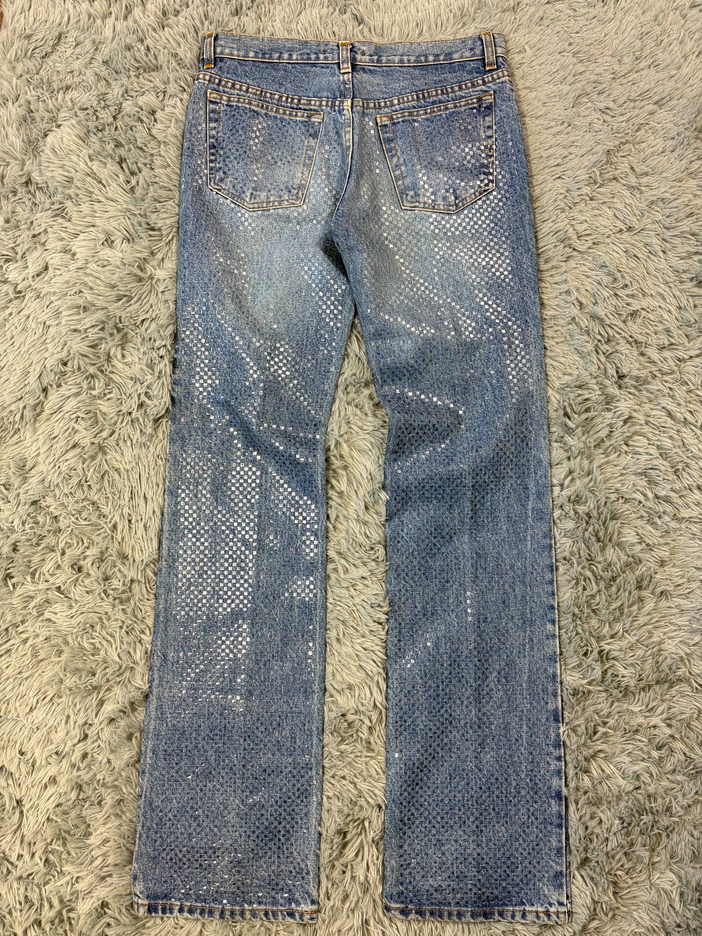 Roberto Cavalli 00’s Diamanté Square Embellished Crystal Jeans - S/M