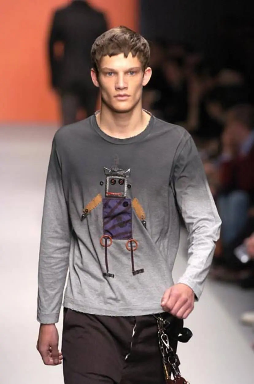 Prada FW04 Robot Logo Leather and Carabiner Appliqué T-shirt - S