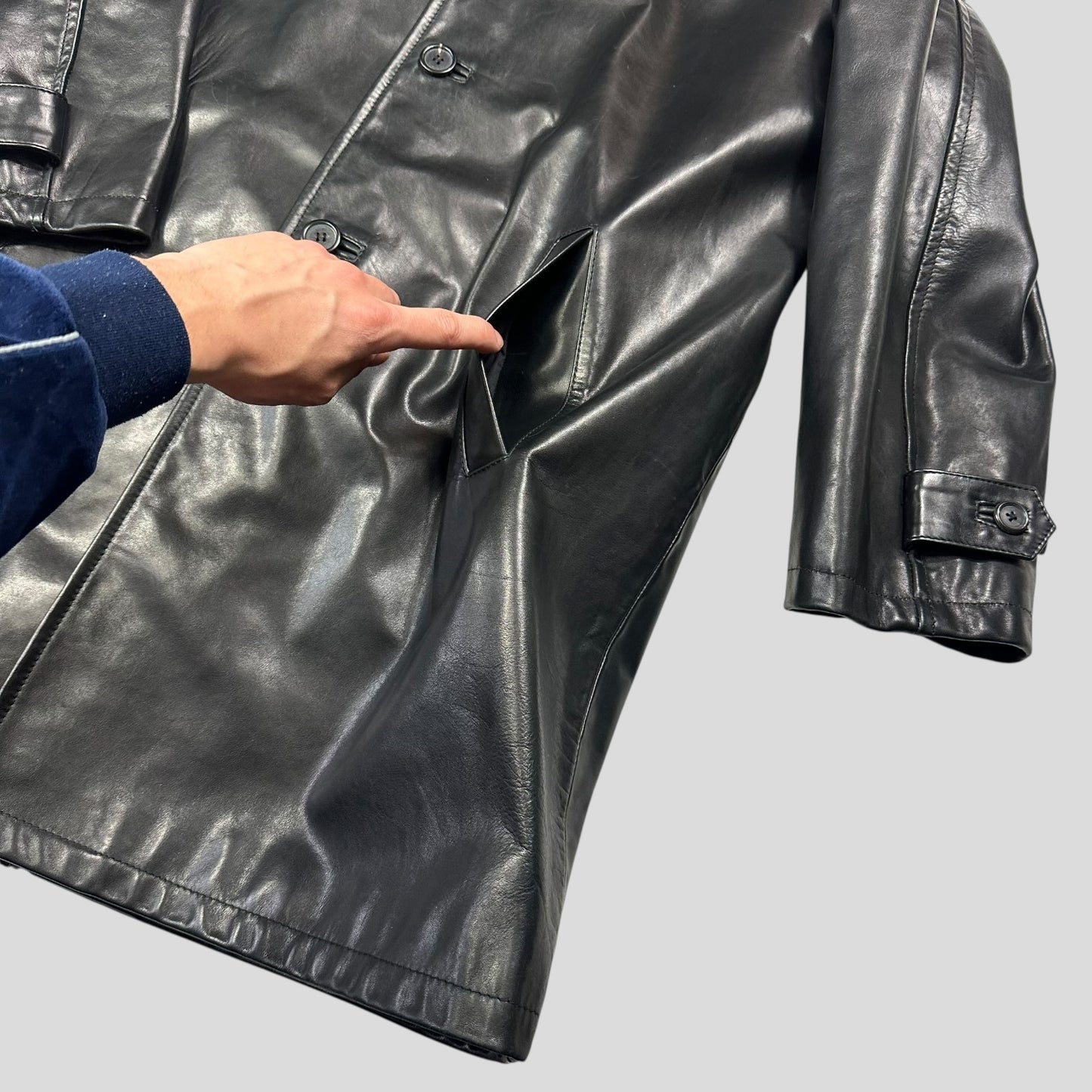 Prada Milano AW98 Wool Lined Gloss Leather Matrix Trench Coat - IT50