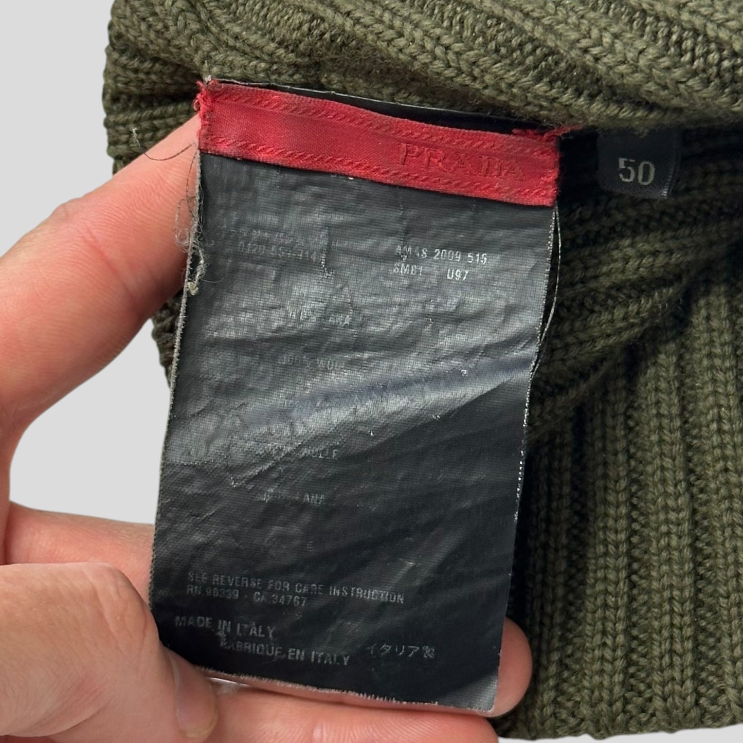 Prada Sport 2009 Khaki Green Wool Ribbed Fisherman’s Beanie