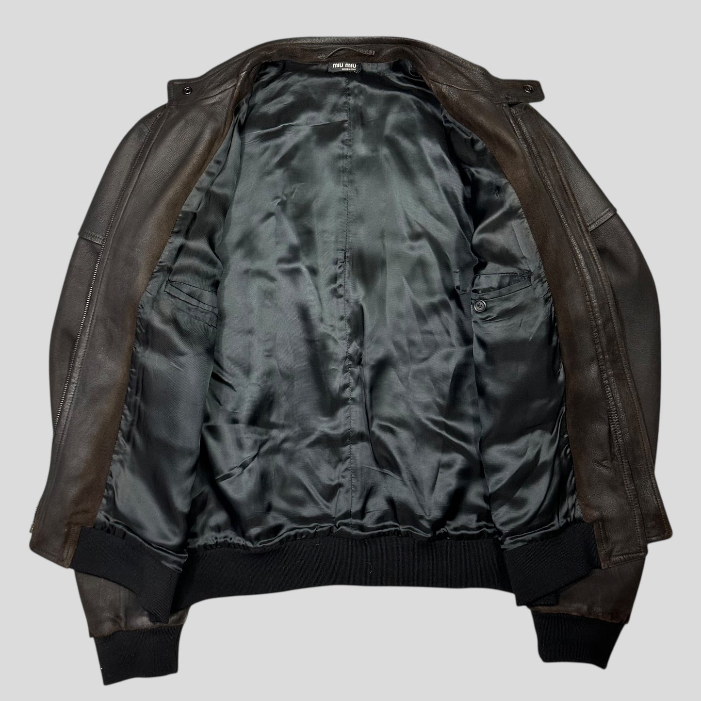 Miu Miu 2008 Lambskin Suede Leather Asymmetrical Bomber Jacket - IT52 (M/L)