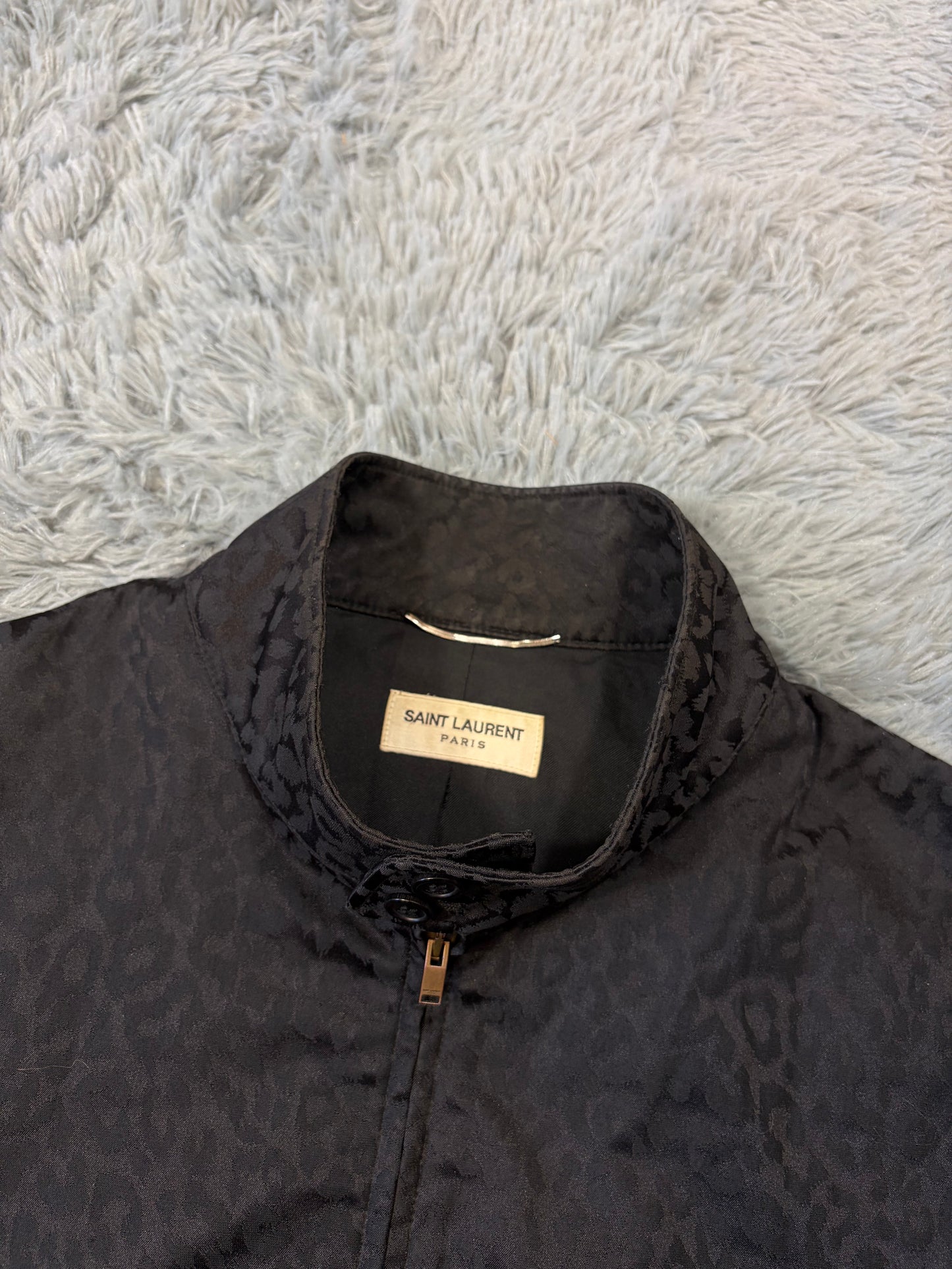 Saint Laurent SS14 Hedi Slimane Black Leopard Bomber Jacket - IT48