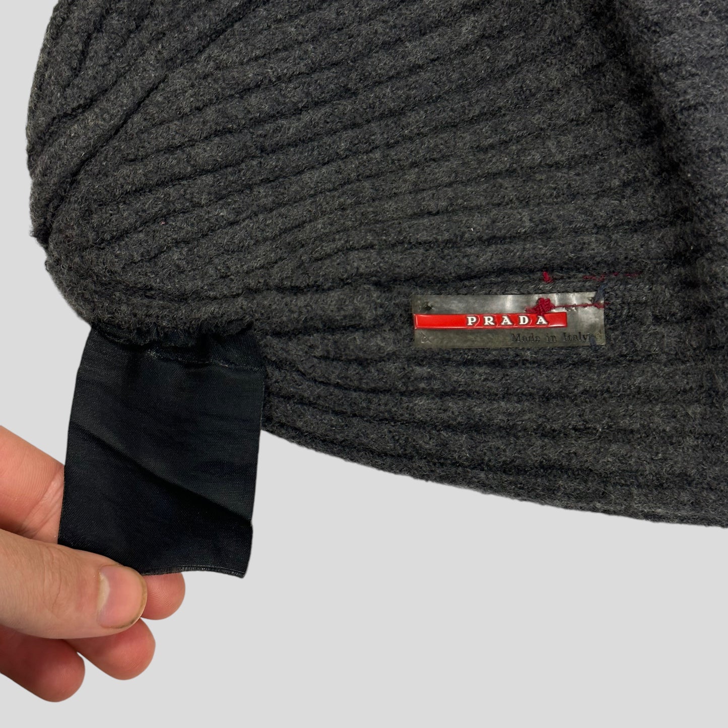 Prada Sport 00’s Grey Ribbed Fisherman’s Beanie - OS