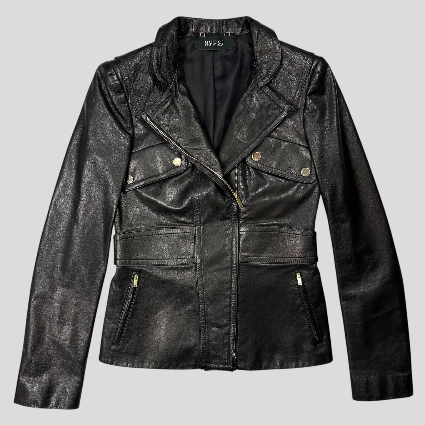 Gucci by Tom Ford 2003 GG Monogram Leather Belted Jacket - IT42