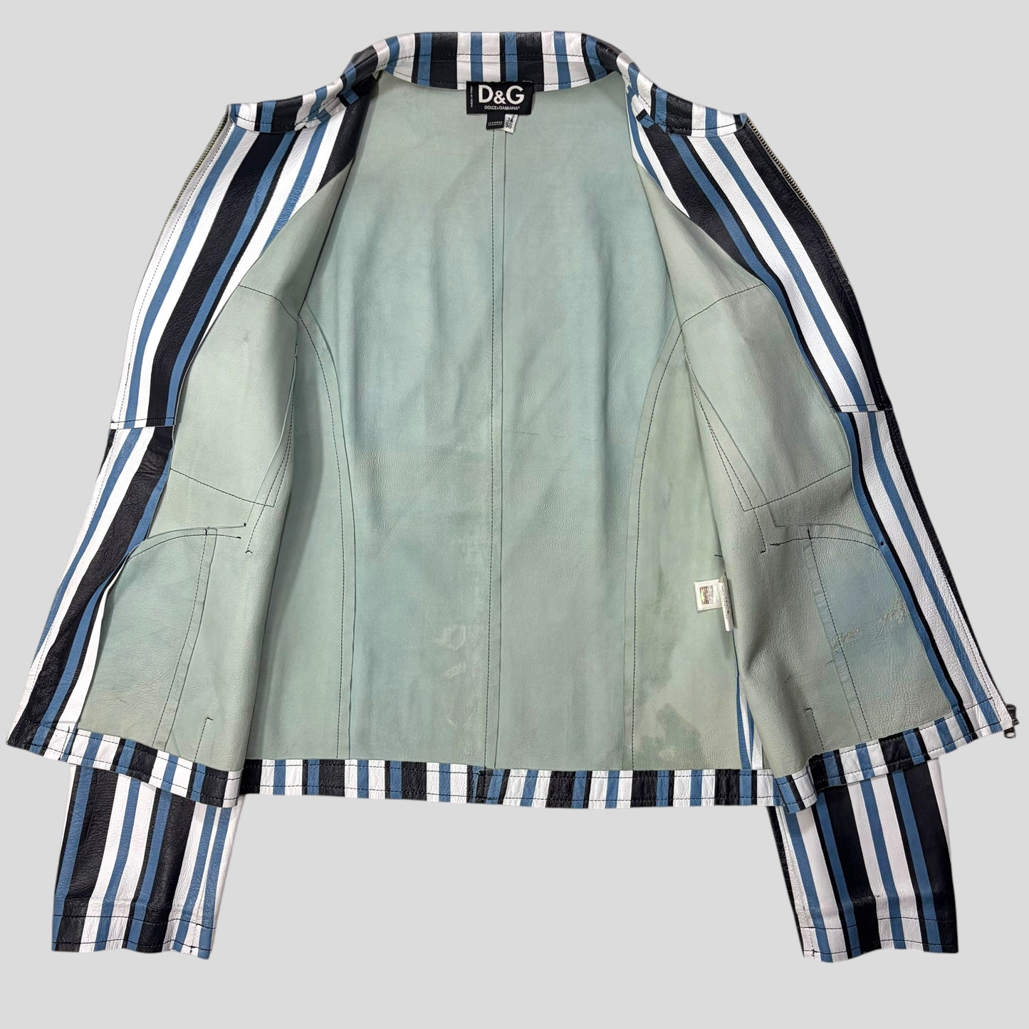 Dolce & Gabbana 00’s Leather Striped Blouson Work Jacket - M