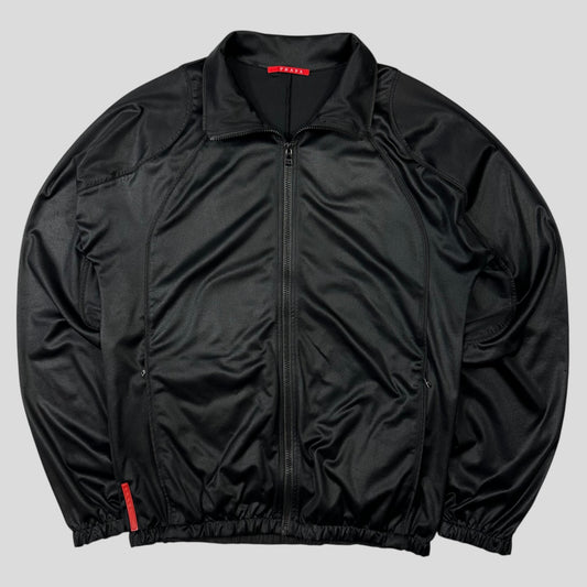 Prada Sport 2007 Jet Black Panelled Soft Polyester Harrington Jacket - M