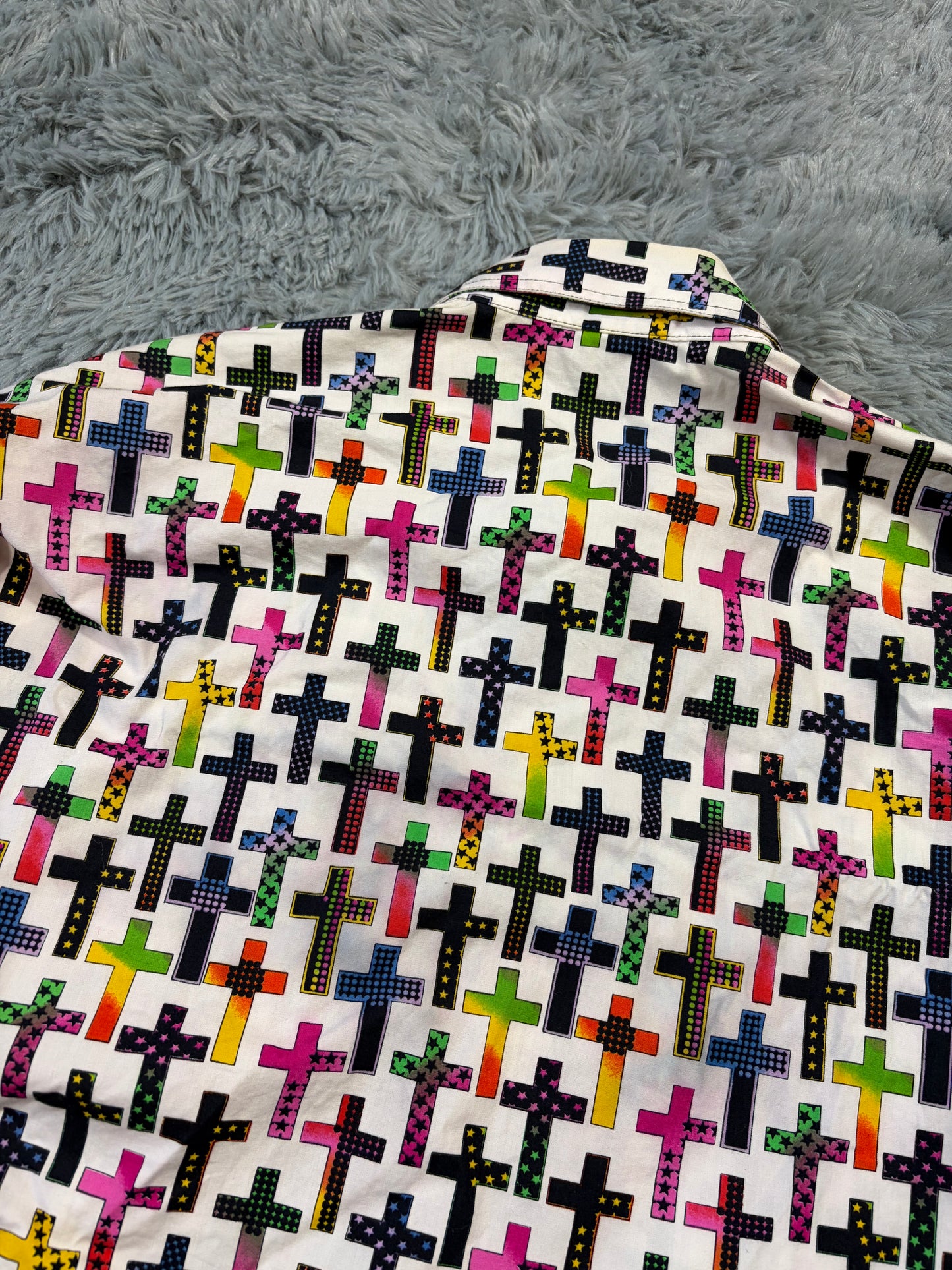 Versace VJC 90’s Rainbow Crosses Medusa Button Shirt - M (L/XL)