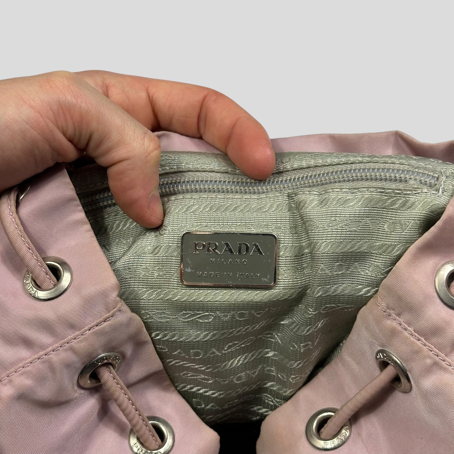 Prada Milano 00’s Triangle Plaque Logo Nylon Pink Backpack