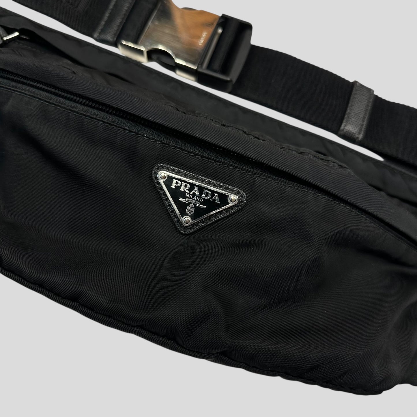 Prada Milano Plaque Logo Black Nylon Crossbody Beltbag