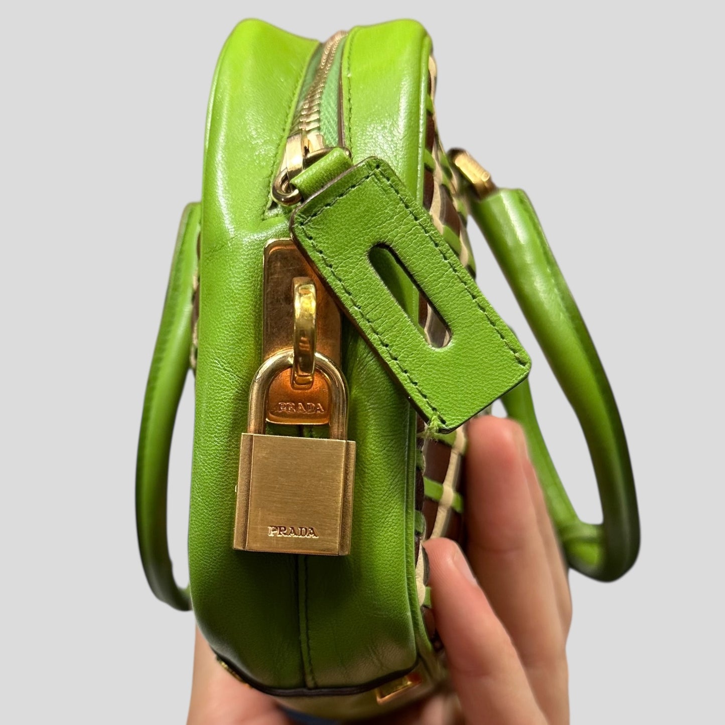 Prada 2001 Mini Top Handle Leather Woven Bag + Cards & Dustbag