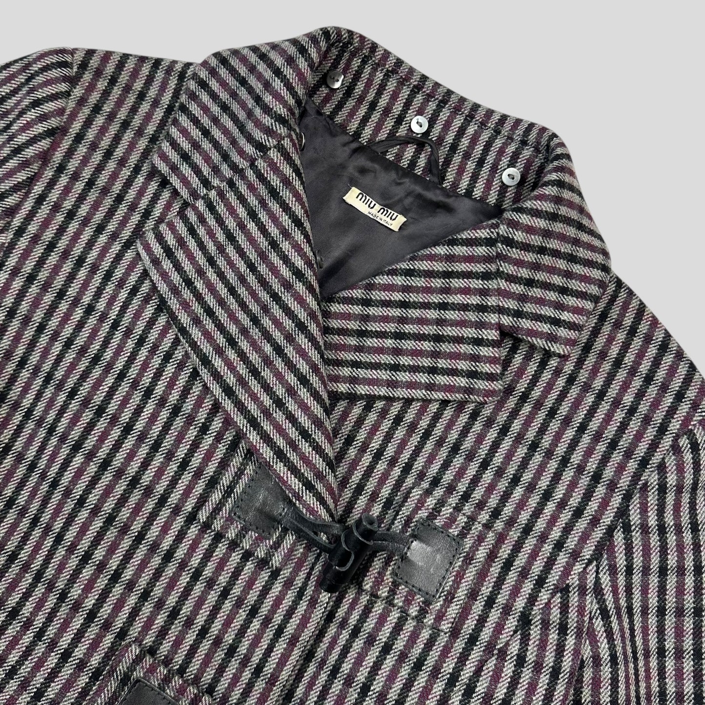 Miu Miu 00’s Virgin Wool + Removable Sheep Fur Plaid Duffle Coat - IT42