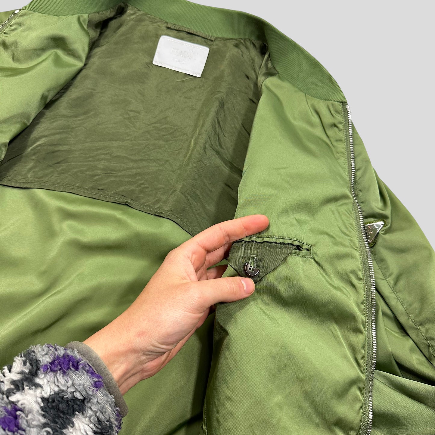 Prada Milano 2014 Metallic Green Nylon Bomber Jacket - IT52 (L)