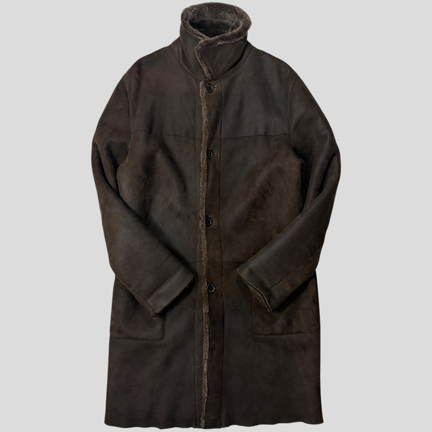 Prada Milano AW03 Shearling Sheepskin Leather Full Length Coat - M