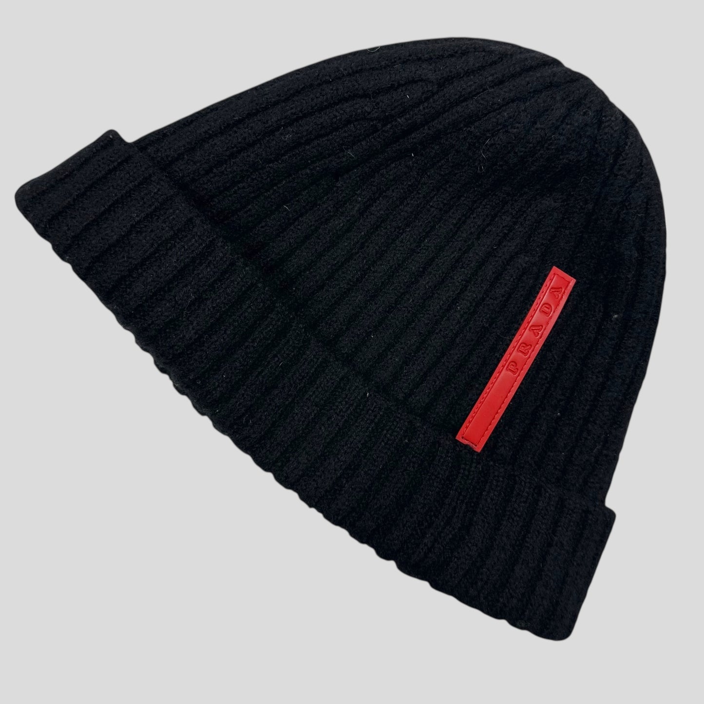 Prada Sport 2009 Black Ribbed Wool Fisherman’s Beanie - M