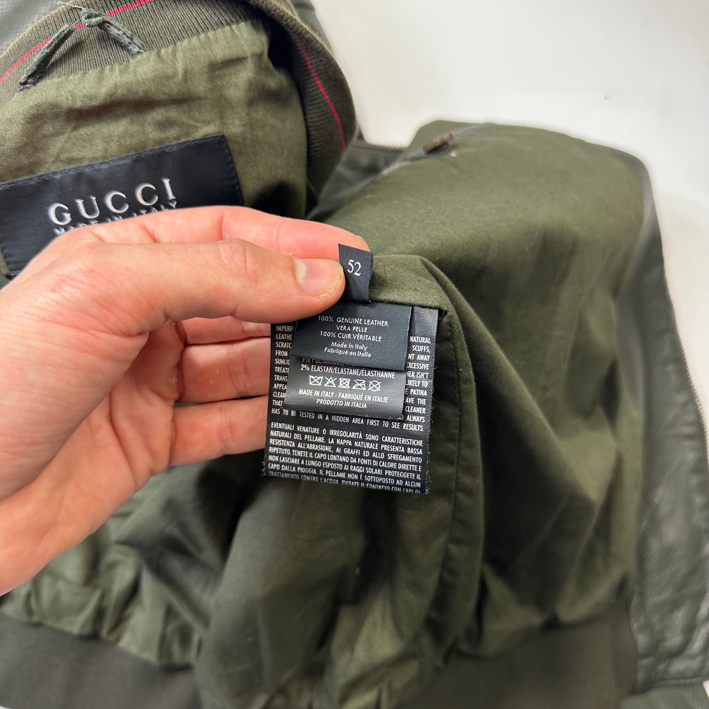 Gucci by Tom Ford 00’s Perforated Nappa Leather Green Bomber Jacket - IT52