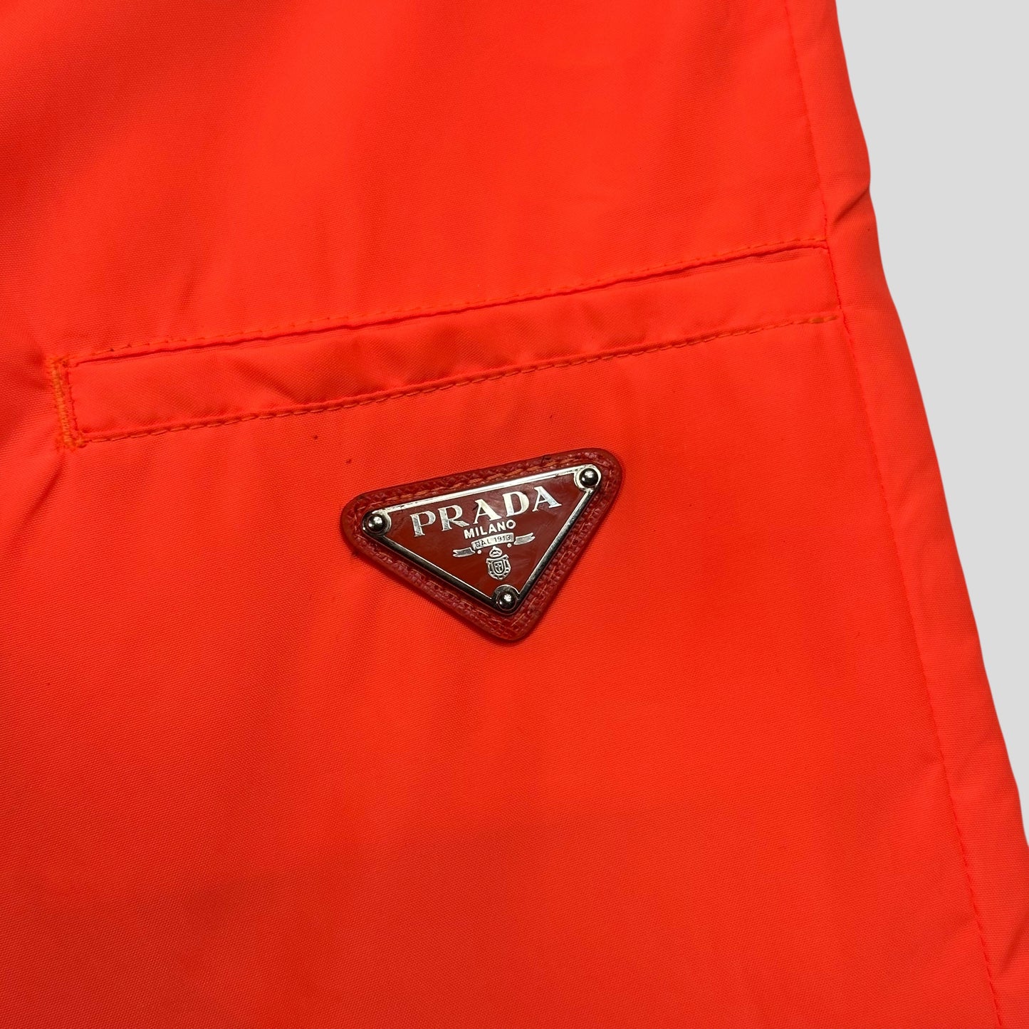 Prada Milano 2018 Orange Nylon Gabardine Triangle Logo Trousers - S/M