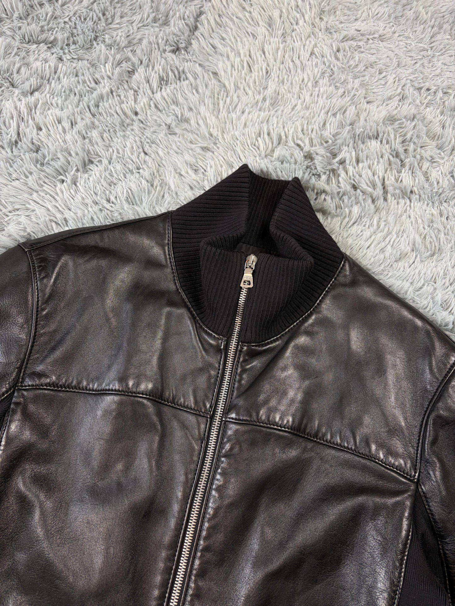 Prada Sport 00’s Leather & Wool Padded Hybrid Biker Jacket - IT50