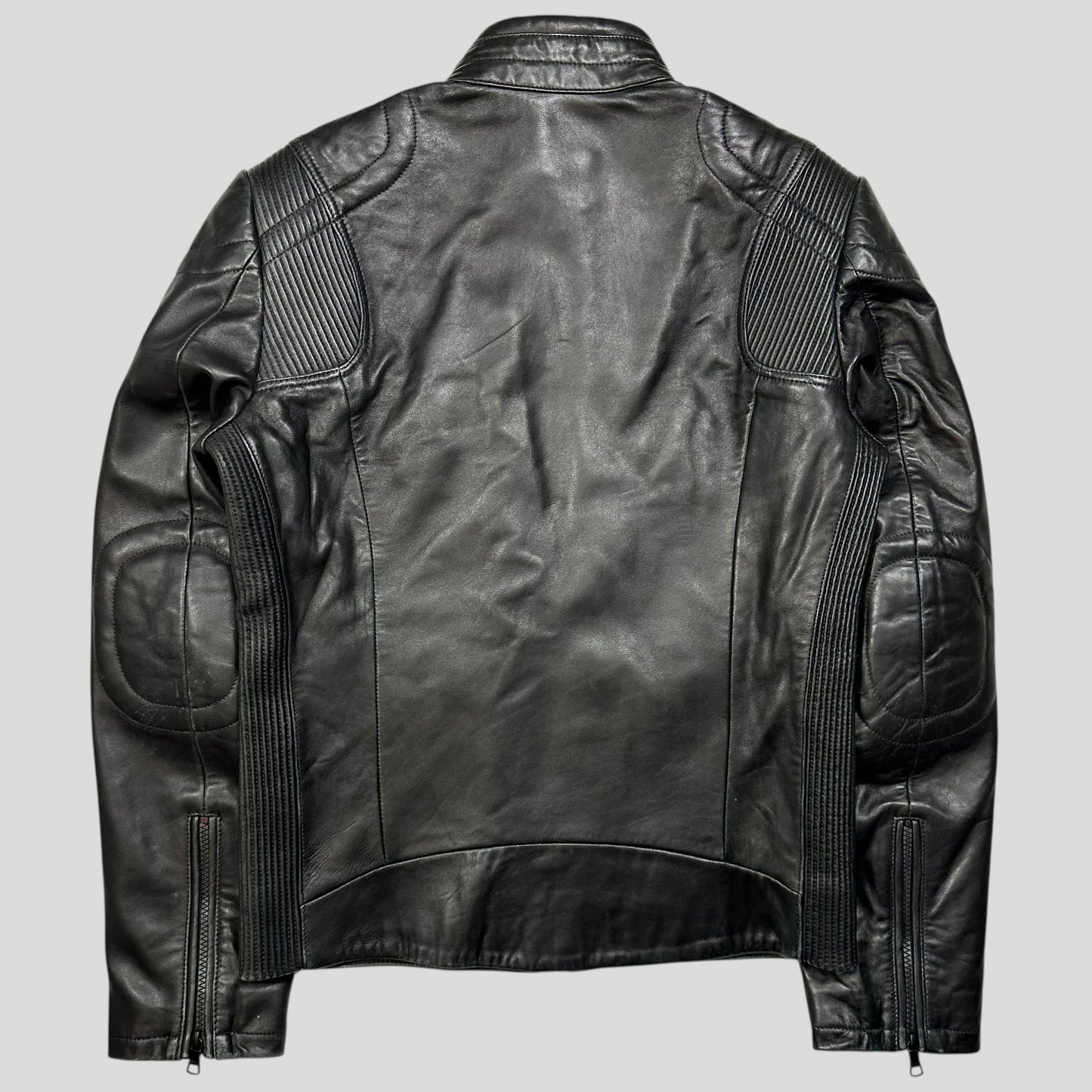 Armani Leather Moto Padded Biker Jacket - S