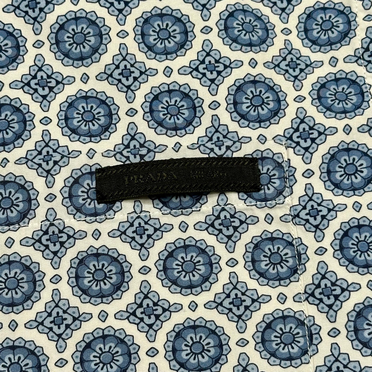 Prada 2020 Persian Geometric Print Boxy Cotton Logo Shirt - M/L