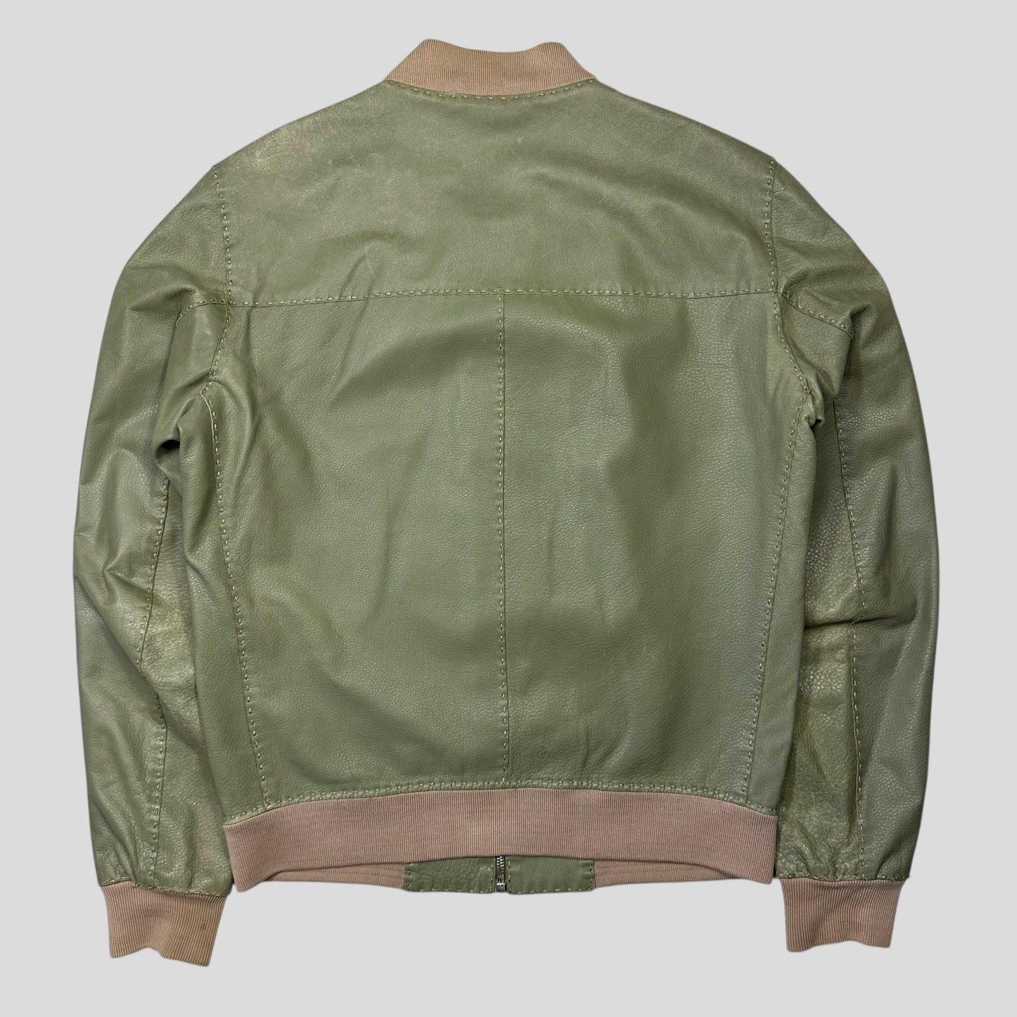 Fendi Avocado Green Lambskin Leather FF Zucca Bomber Jacket - IT46 (S/M)