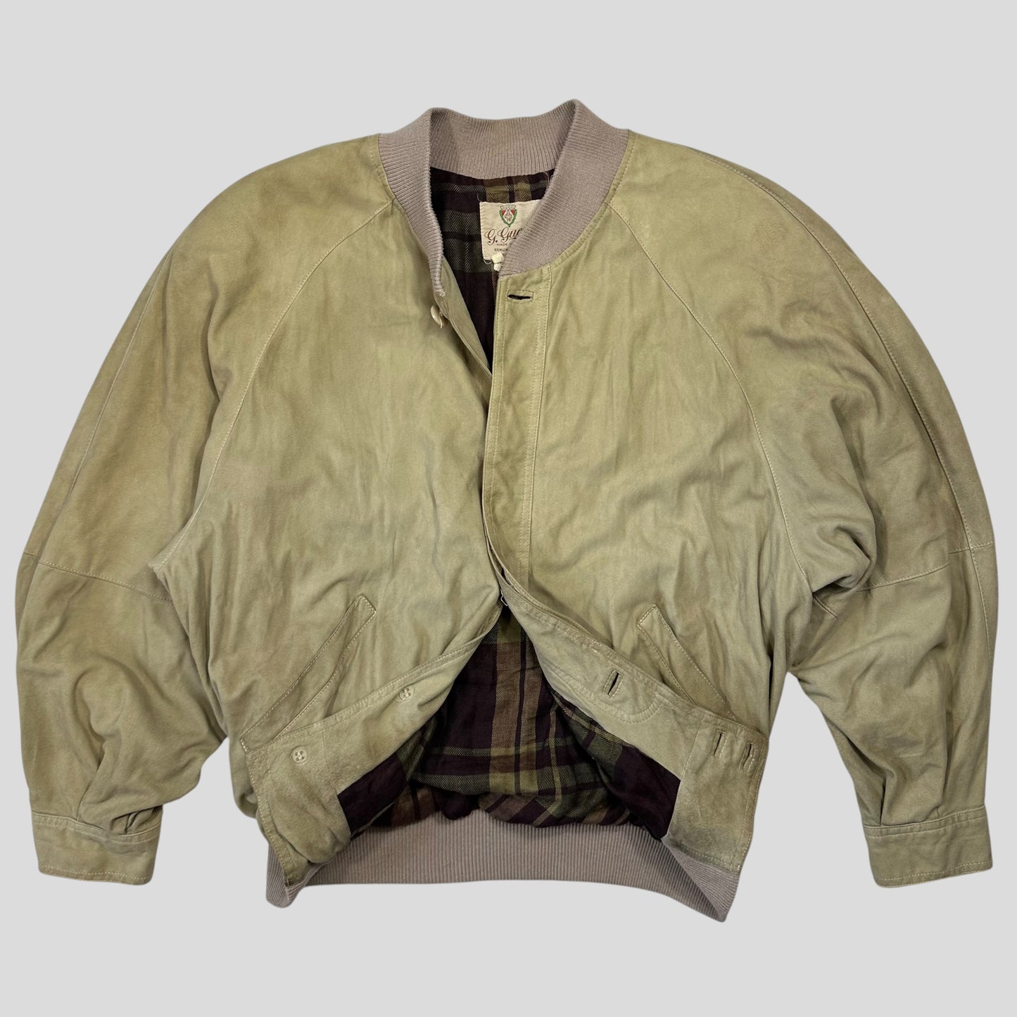 Gucci 1970’s Suede Leather Flannel Lined Flight Jacket - L