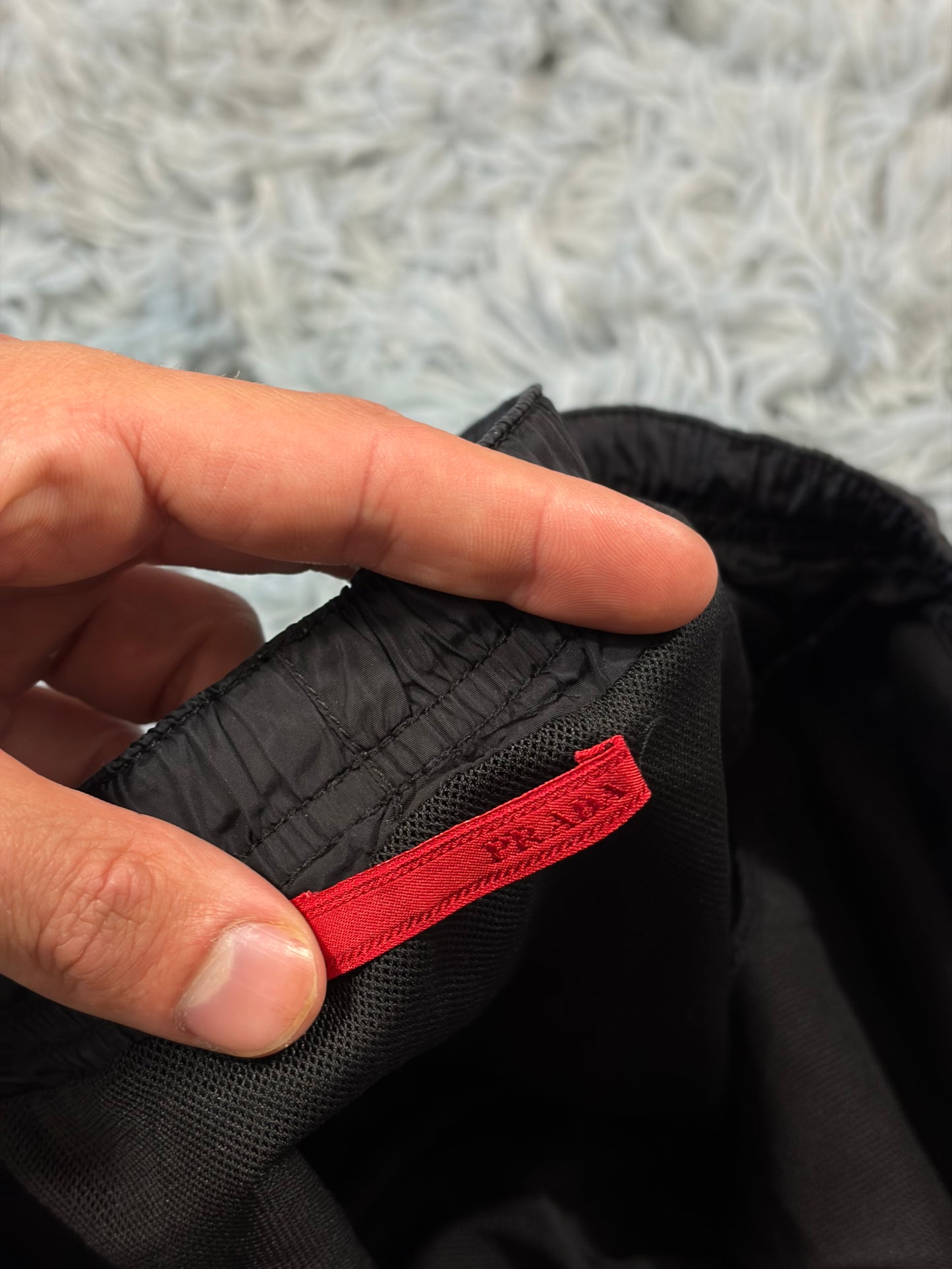 Prada Sport 2008 Black Nylon Red Tab Shimmer Shorts - IT48