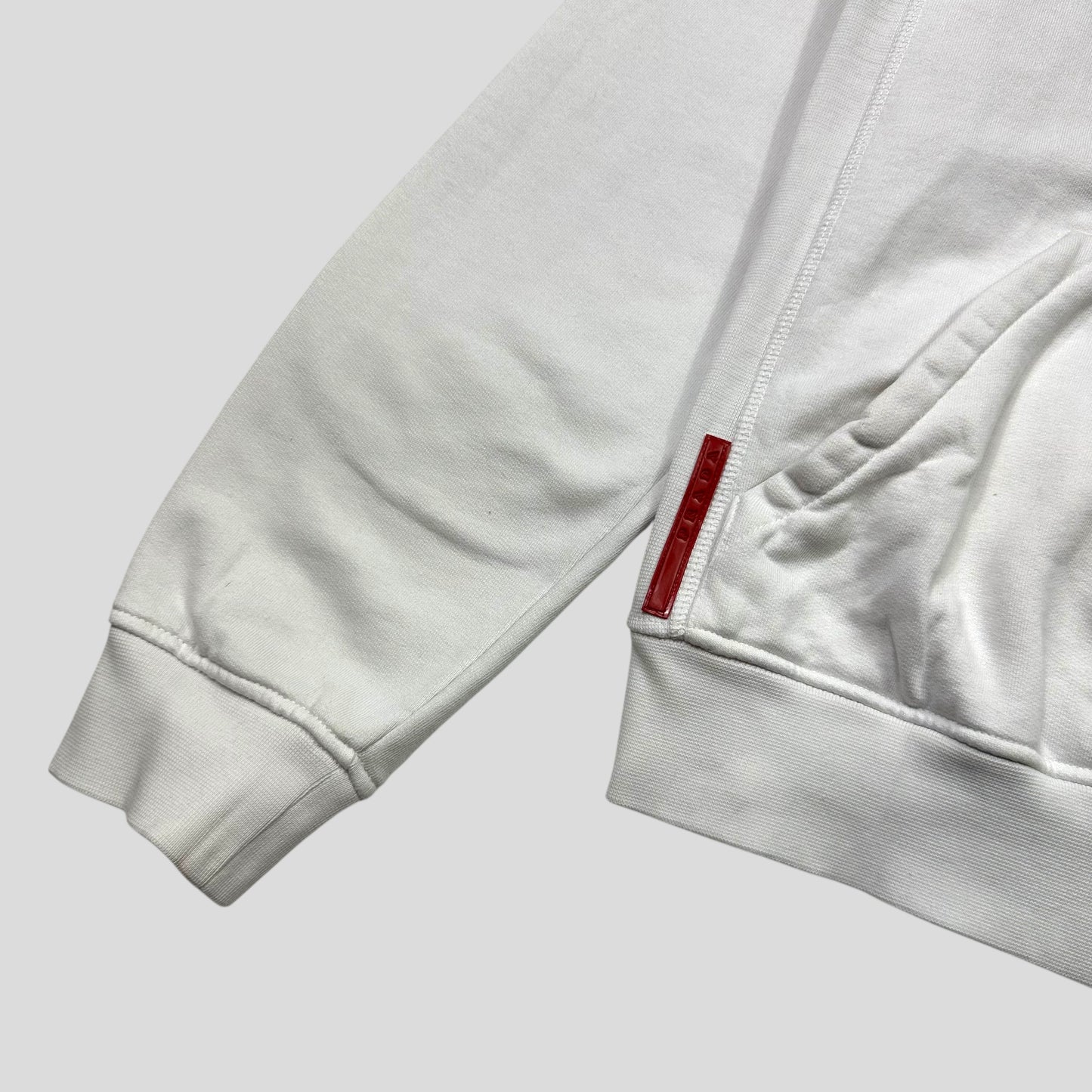 Prada Sport 2012 Red Tab White Cotton Pullover Hoodie - M