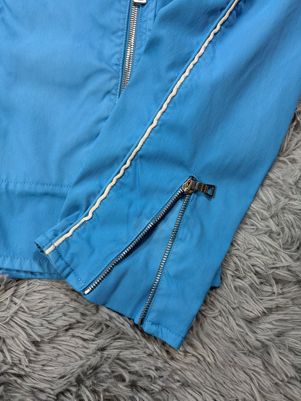 Prada Sport 2003 Aqua Blue Nylon Piped Biker Jacket - IT48