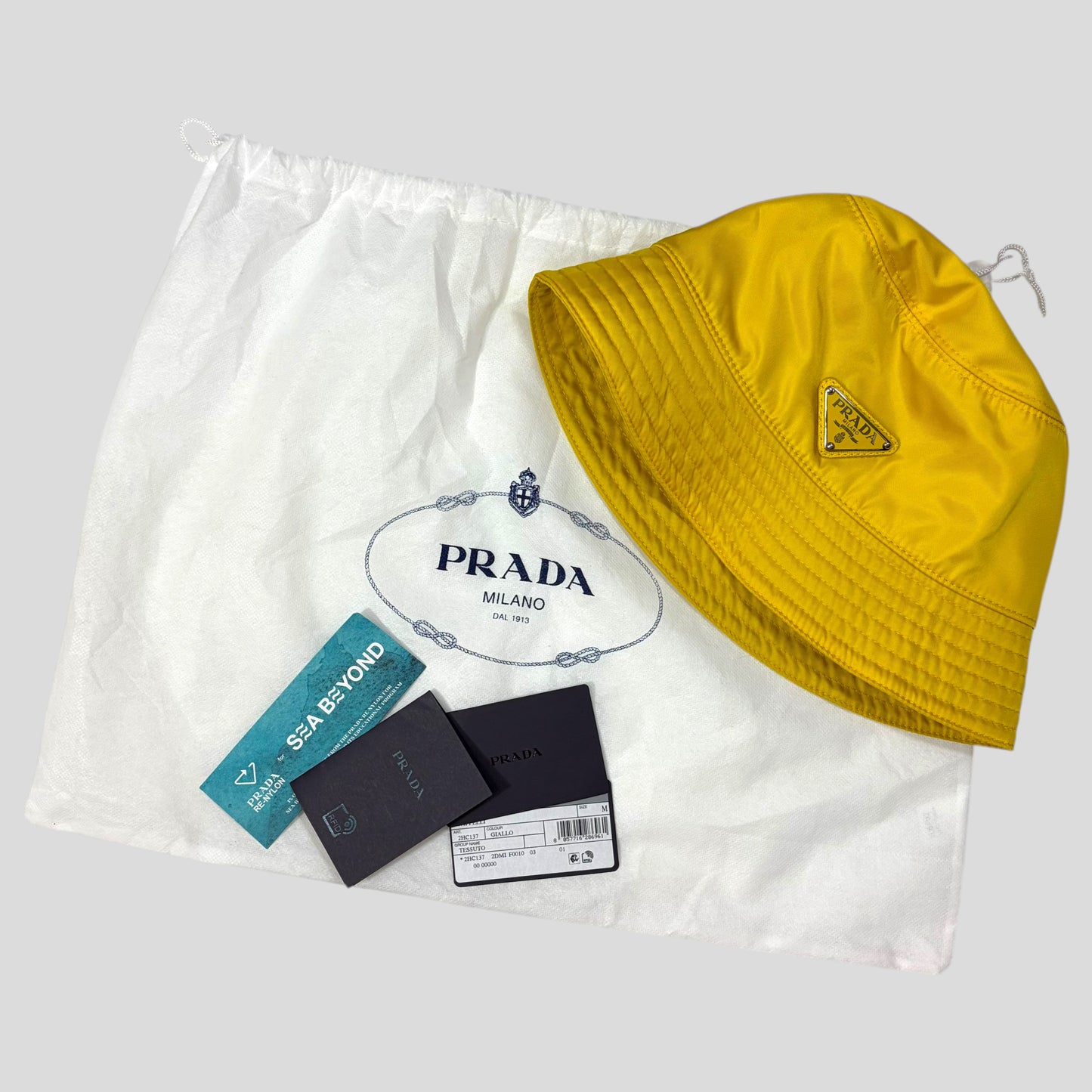 Prada Milano 2020 Re-nylon Yellow Panama Bucket Hat