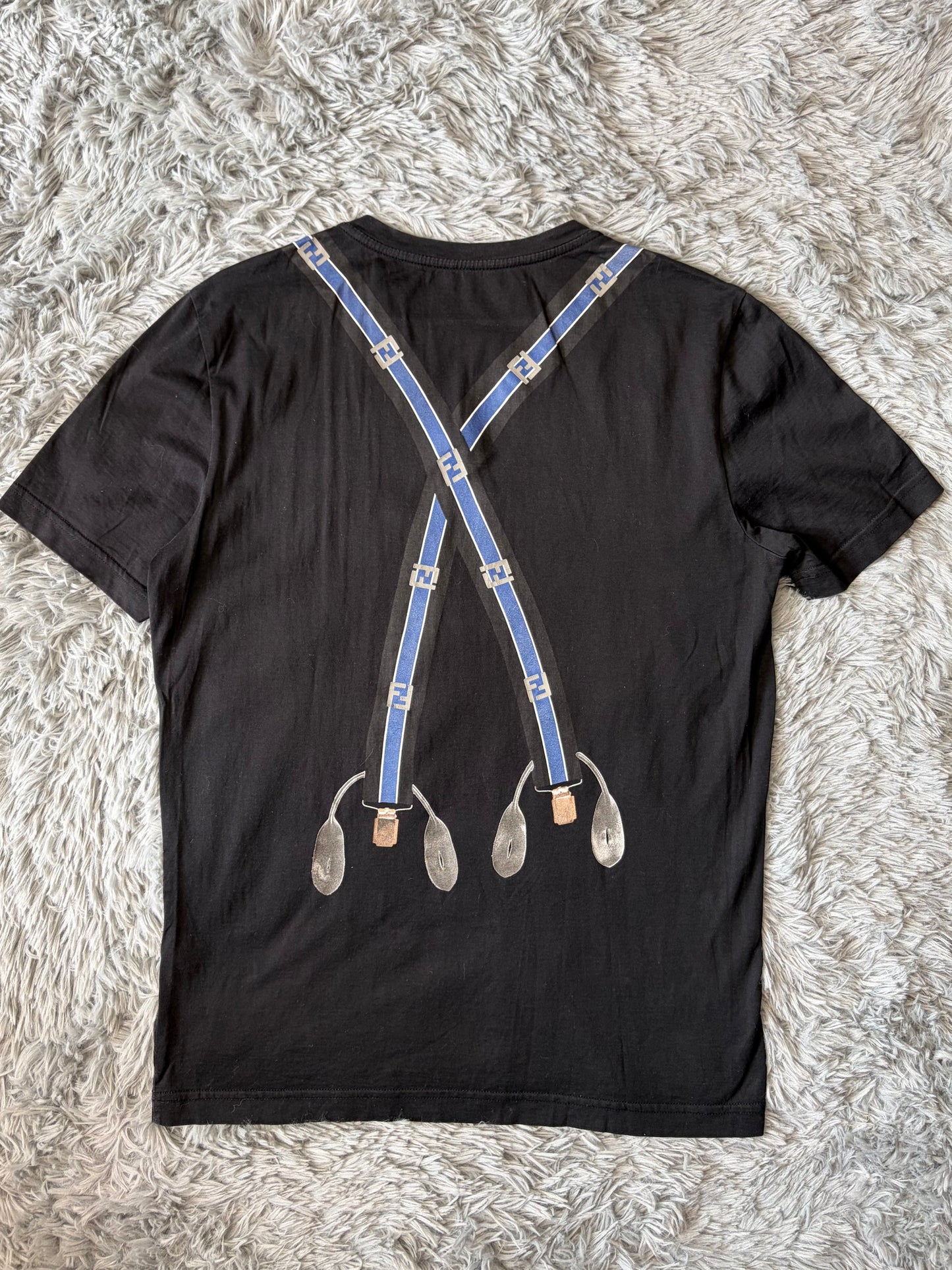 Fendi FF Zucca Roma Black Suspenders Logo T-shirt - M
