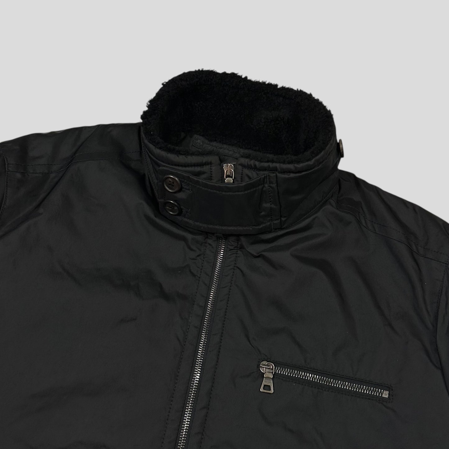 Prada Sport 2006 Shearling & Leather Nylon Canvas Flight Jacket - IT56 (L/XL)
