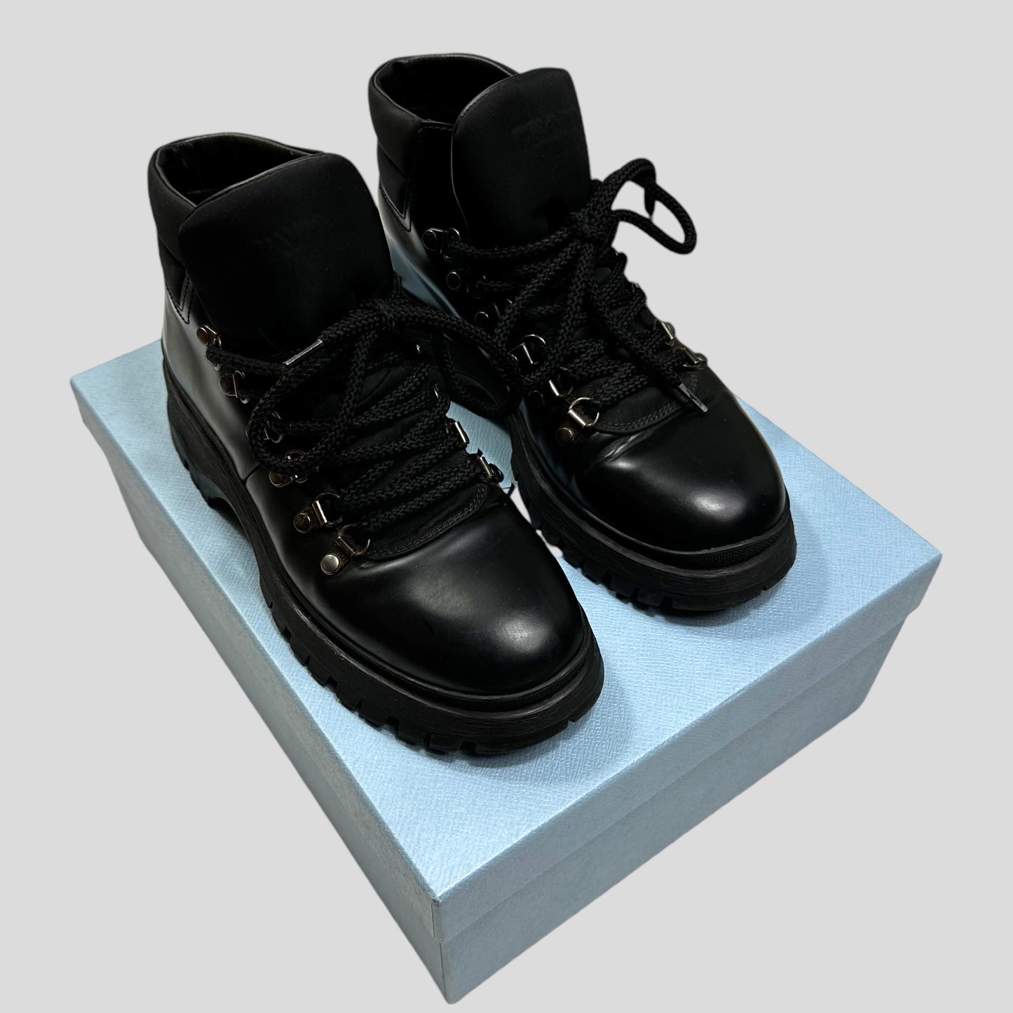 Prada Milano 90’s Leather + Nylon Combat Boots - UK4