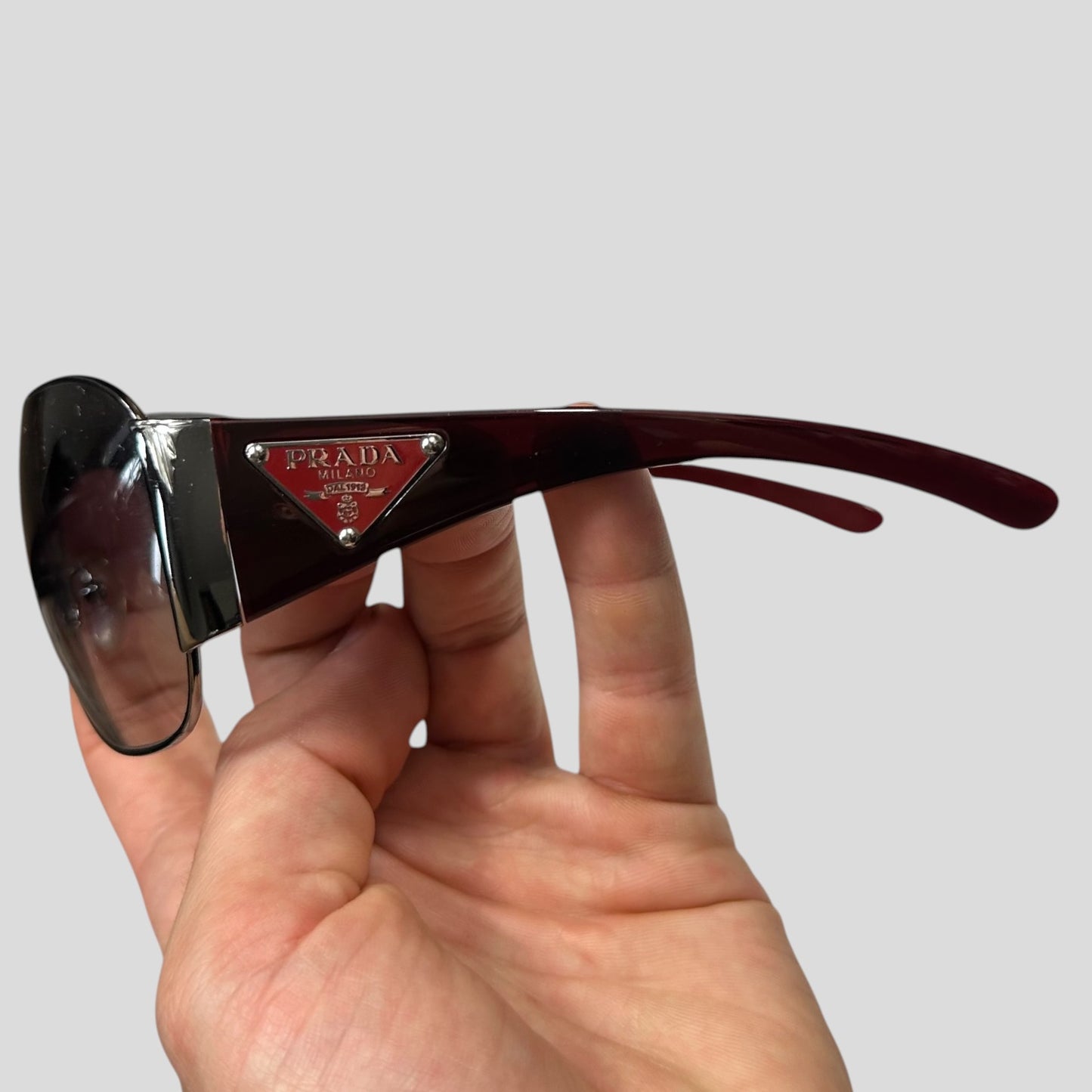 Prada Milano 00’s Triangle Logo Gradient Shield Sunglasses