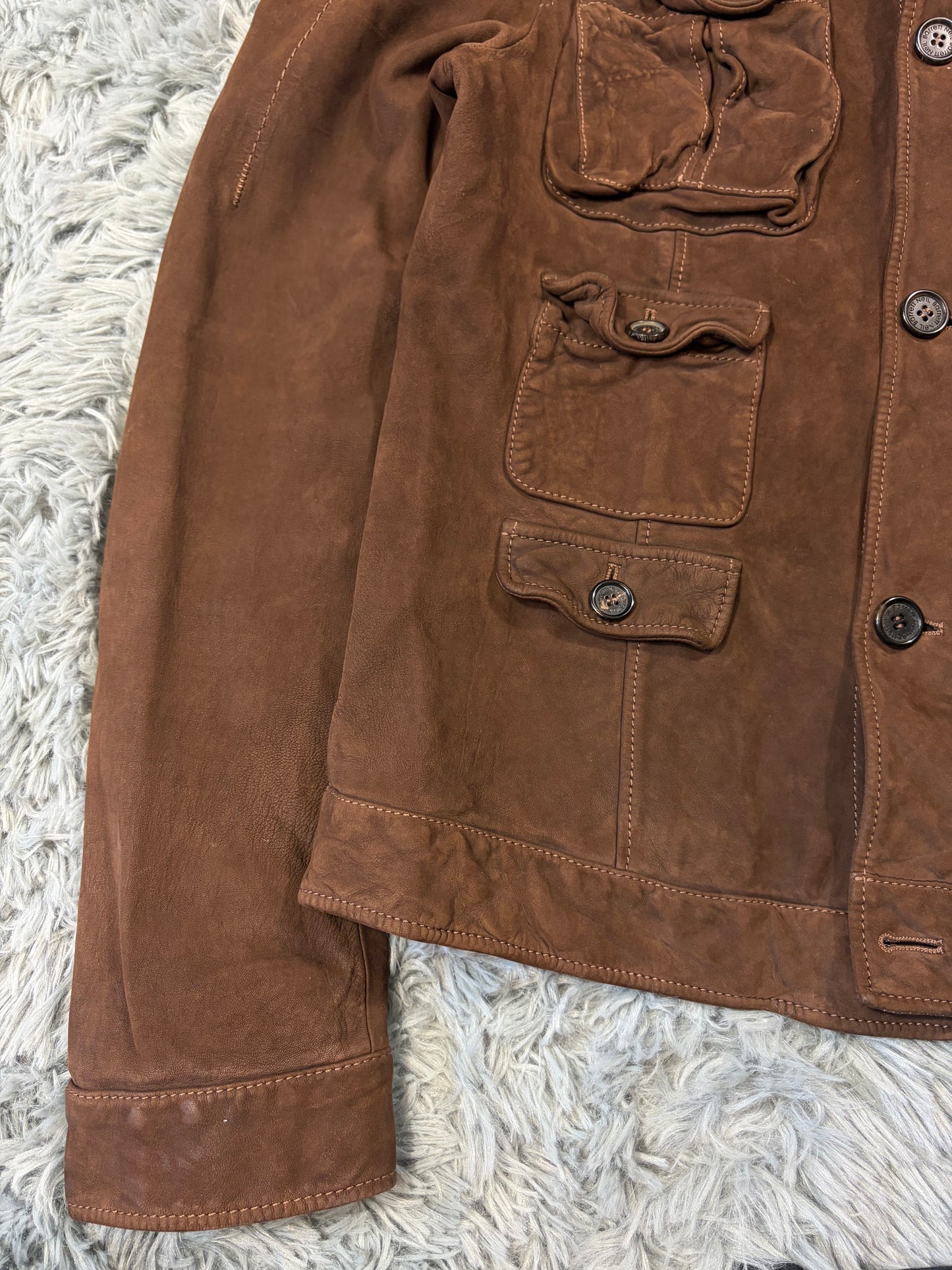 Neil Barrett 2006 Brad Pitt Suede Leather Multipocket Moto Jacket - M