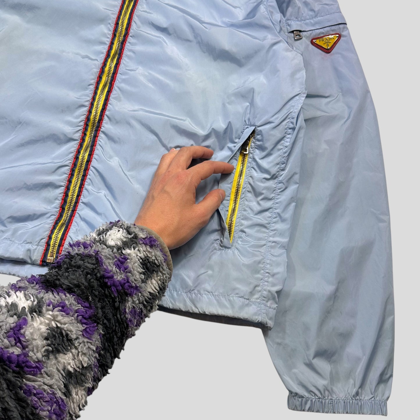 Prada Milano 2010 Baby Blue Contrast Plaque Logo Windbreaker - L