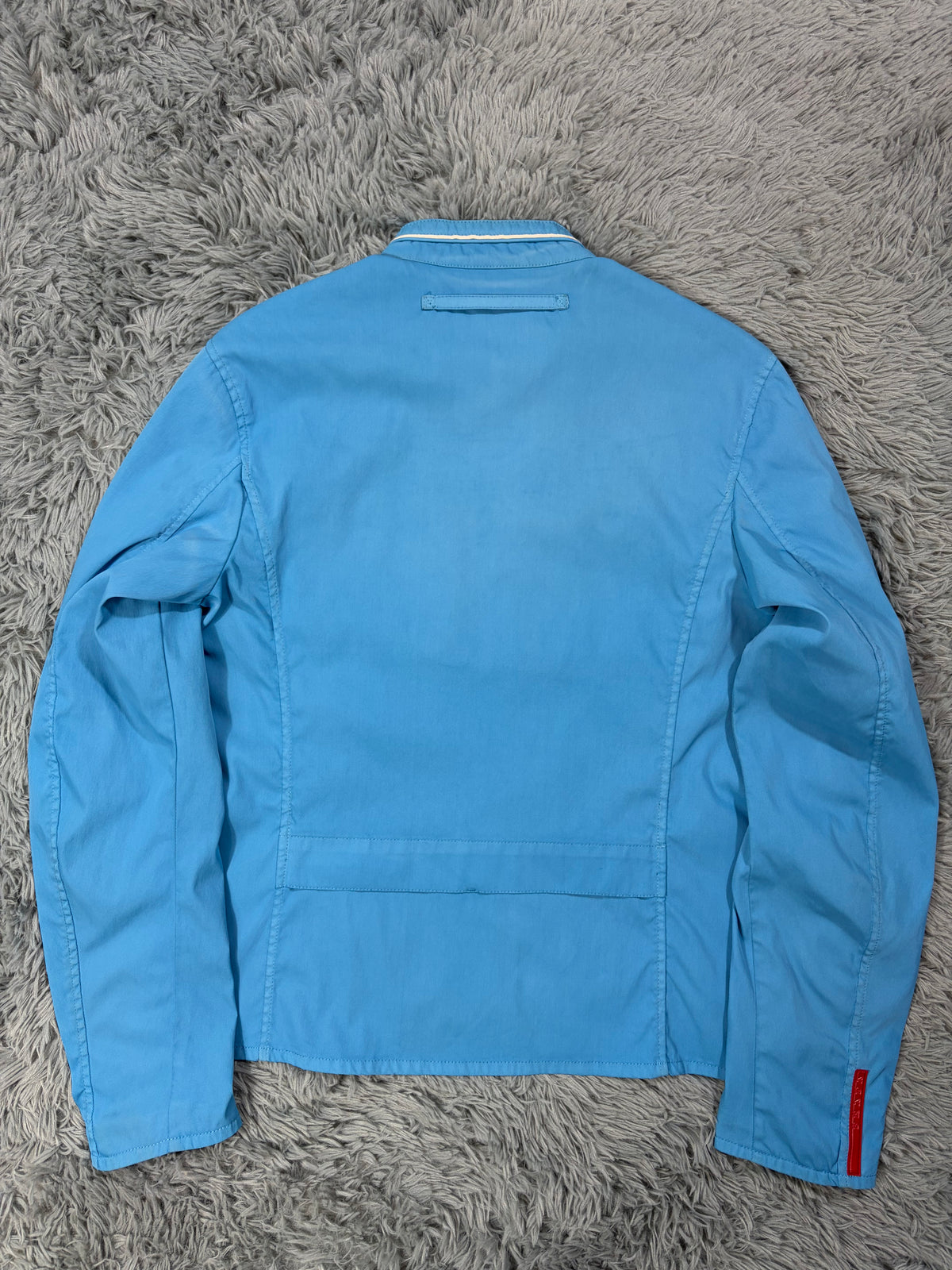 Prada Sport 2003 Aqua Blue Nylon Piped Biker Jacket - IT48