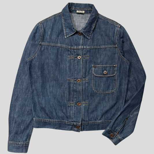 Miu Miu 2001 Runway Denim Fiammoto Pleated Work Jacket - S/M